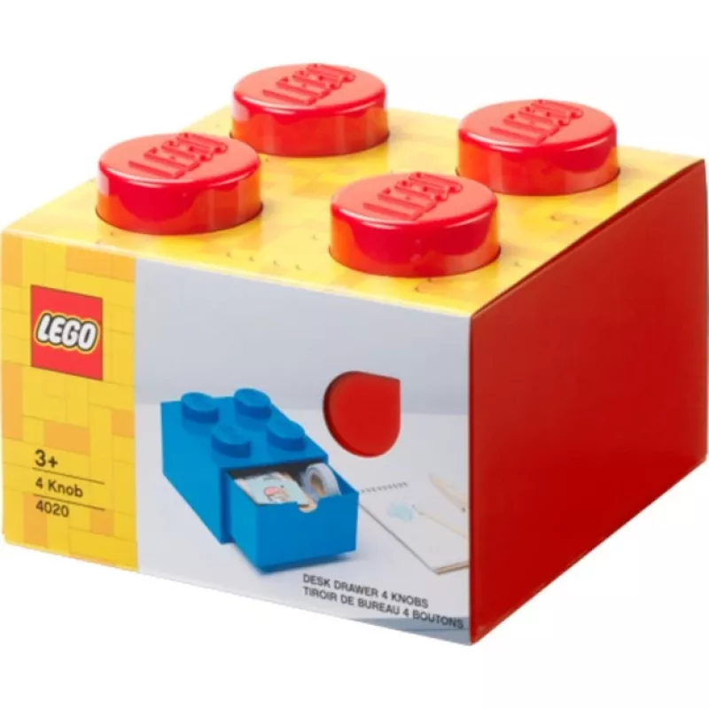 LEGO Cajón de escritorio 4, caja de almacenamiento Roja, con studs