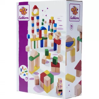 Bloques de construcción de madera Eichhorn colorido/natural (75 piezas)