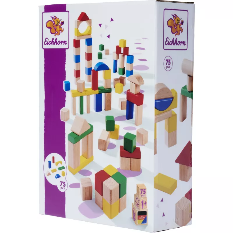 Bloques de construcción de madera Eichhorn colorido/natural (75 piezas)