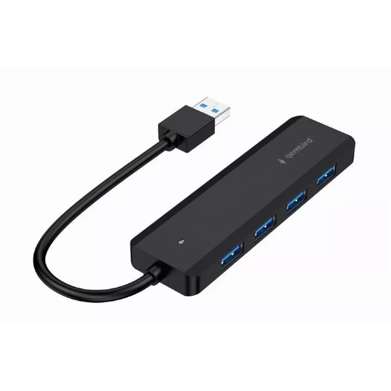 Hub USB Gembird 4 puertos USB 3.1 (Gen 1) — 4 puertos, USB 3.2 Gen 1 Type-A, 5V/2.1A, 109×30×10 mm, negro