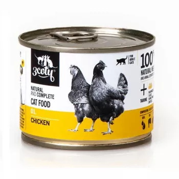 Comida húmeda para gatos 3coty 01 pollo 180 g — alimento completo en lata para gatos adultos, proteína 19 %, grasa 9 %