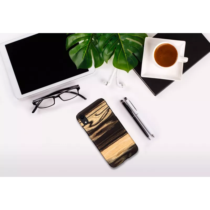 Funda para móvil man and wood para iPhone XR — parte trasera de madera ébano blanco, carcasa protectora