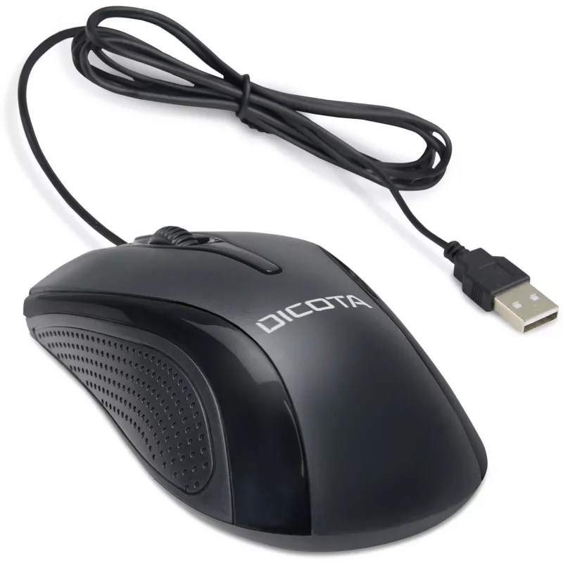 DICOTA - Ratón - ambidiestro - Láser - 3 botones - Con cable - USB - Negro (D32011)