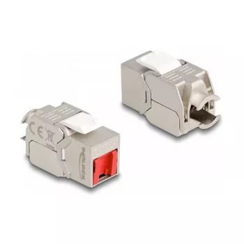 Módulo Keystone DeLOCK conector hembra RJ45 a LSA Cat.6A sin herramienta con tapa antipolvo roja