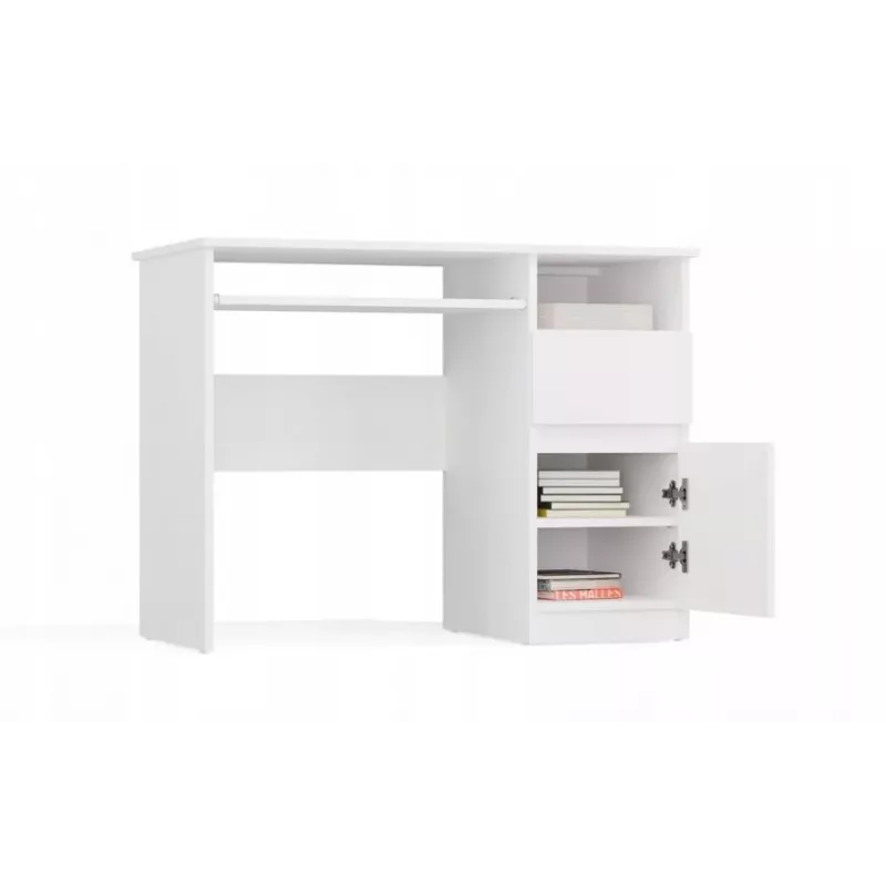 Escritorio top e shop PORTO derecho blanco, tablero rectangular de aglomerado 985×510×755 mm, 1 cajón, bandeja para teclado