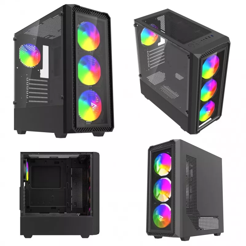 Savio Noctis Glass RGB Cube caja para PC, ATX/Micro-ATX/Mini-ITX, frontal de vidrio templado, ventiladores RGB, negra
