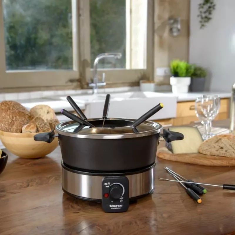 Set de fondue Taurus FF2 2 L para 8 personas, carcasa de acero inoxidable, 1000 W, 230 V, negro/plata