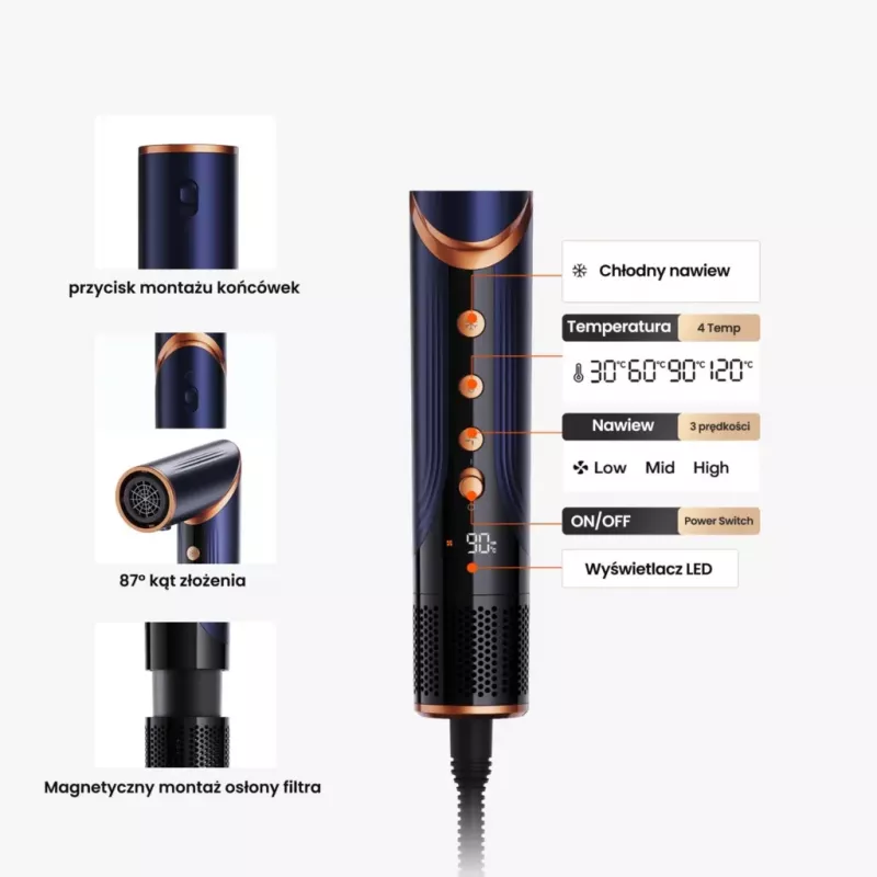 Secador de pelo y rizador multistyler Lovio LVHS001BL con función combinada de aire caliente y estilismo