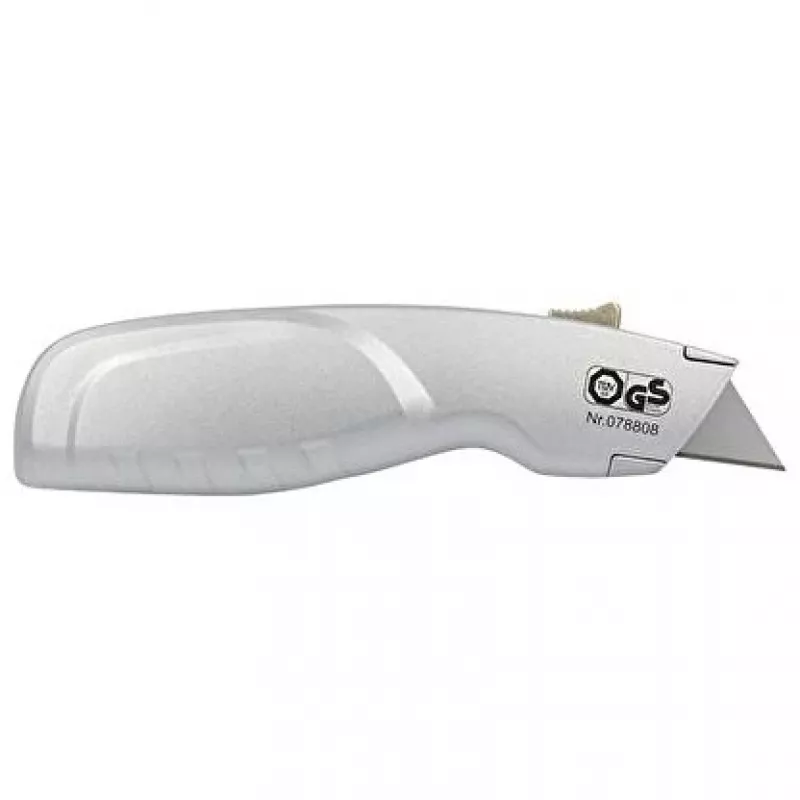 WEDO 78808 Safety-Cutter ALU cúter, hoja trapezoidal, con muelle, retráctil automático, 2 hojas de repuesto, TÜV/GS, plateado