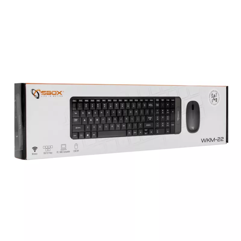 Conjunto inalámbrico de teclado y ratón SBOX WKM-22, distribución US