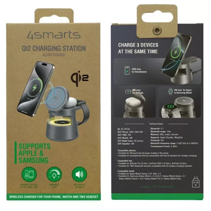 Cargador inalámbrico 4smarts 541327 USB Type-C interior gris