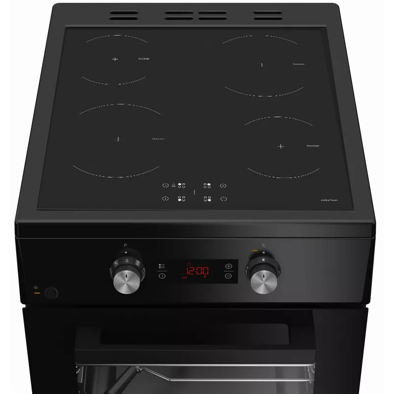 Placa de inducción con horno eléctrico Beko FSM59305BDT, 60 L, 50 cm de ancho, negro, clase de eficiencia energética A, inducción con 4 zonas Boost