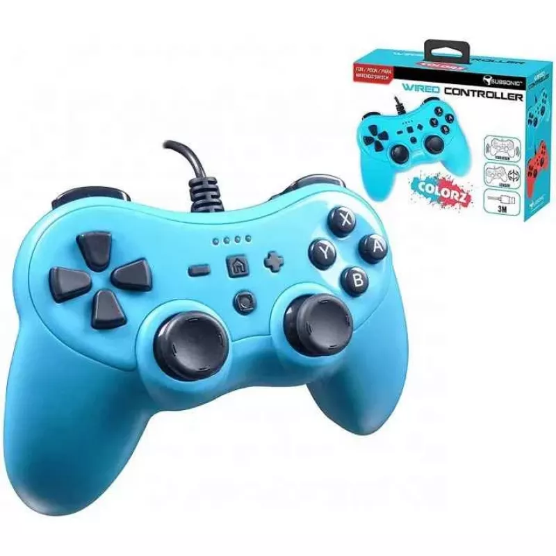 Mando con cable SUBSONIC SA5488-1 Neon Blue — para Nintendo Switch, conexión por cable
