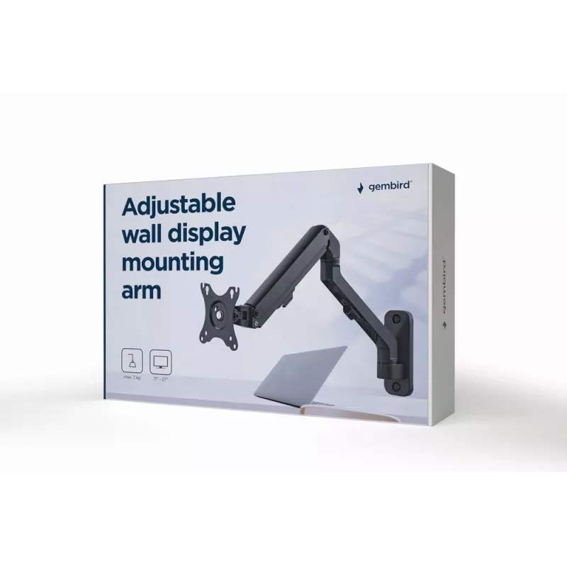 Soporte de pared para monitor Gembird MA-WA1-02, de un brazo, para pantallas de 17 inch-27 inch, VESA 75x75-100x100, carga máx. 7 kg, aluminio, negro