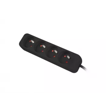 Lanberg, regleta, PS0-04E-0150-BK distribuidor de corriente 4 tomas AC interiores negro (4 uds., CEE 7/5, 1,50 m)