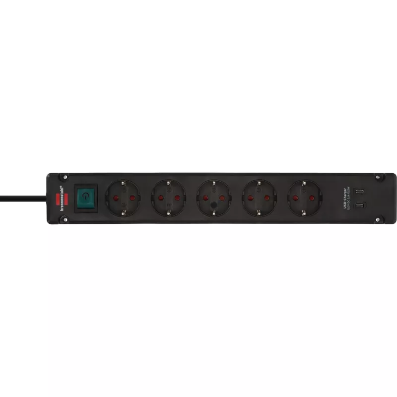 Regleta Brennenstuhl Bremounta, 5 tomas, 2x USB-C, 3 m, negra