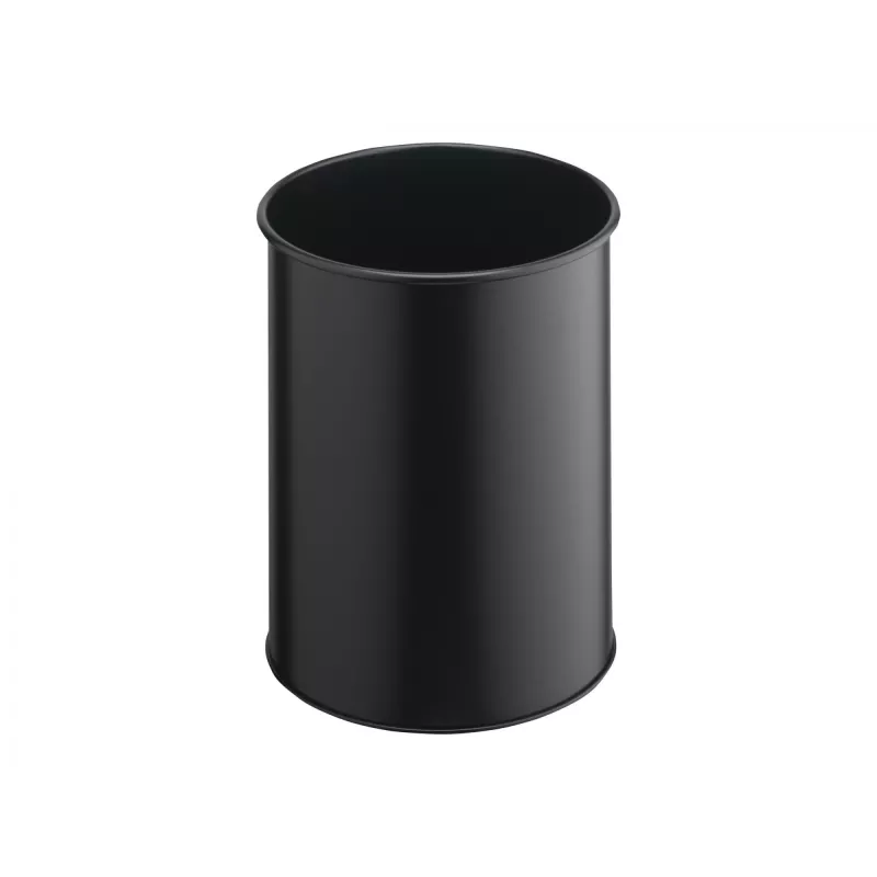 Papelera redonda poliéster acero negro robusta 330101