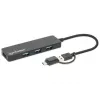 Dock/Hub combo USB-C y USB-A Manhattan, Puertos (4): USB-A (x4), 5 Gbit/s (USB 3.2 Gen1 también conocido como USB 3.0), alimentado por USB (no requiere fuente de alimentación externa)