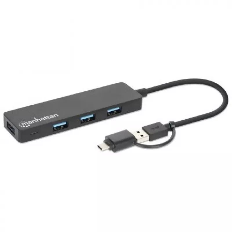 Dock/Hub combo USB-C y USB-A Manhattan, Puertos (4): USB-A (x4), 5 Gbit/s (USB 3.2 Gen1 también conocido como USB 3.0), alimentado por USB (no requiere fuente de alimentación externa)