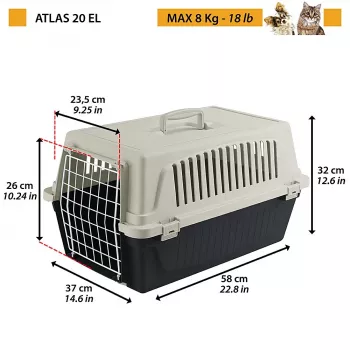 Transportín de plástico rígido FERPLAST Atlas 20 EL, tecnopolímero, B370×T580×H320 mm, peso 1,85 kg