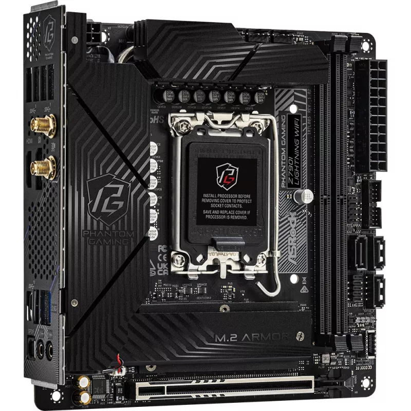 Placa base ASRock Z790I LIGHTNING WIFI — Intel Z790, LGA 1700, Mini-ITX, DDR5 hasta 8600 MHz, 2x DIMM, Wi‑Fi 6E, 2.5Gb LAN, 2x M.2
