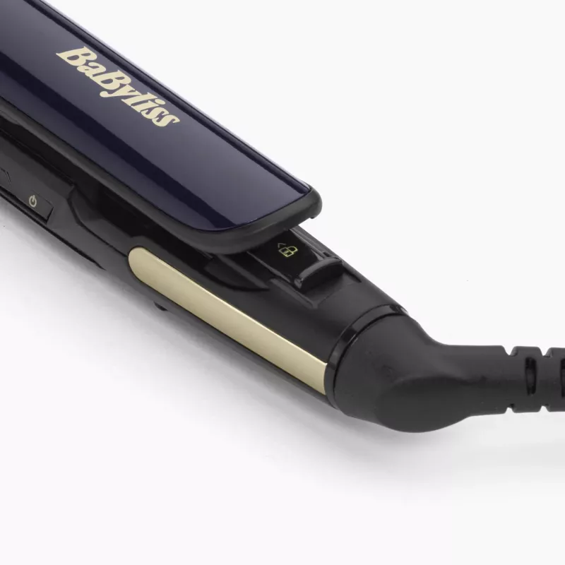 Plancha de pelo BABYLISS ST484E — placas cerámicas, tecnología Warm, 230 V, cable de 3,3 m, negro/oro