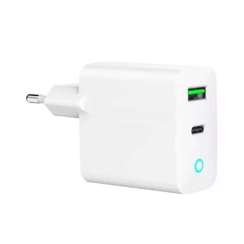 Cargador de red 220V GEMBIRD, universal, 1x USB Type-C PD 20 W, 1x USB-A 3.0 QC 18 W, indicador LED, blanco