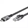Cable Ethernet USB-C 3.2 Gen2 Conector macho > Conector macho RJ-45, adaptador LAN negro/Plata, 1,5 metros, funda de textil trenzado