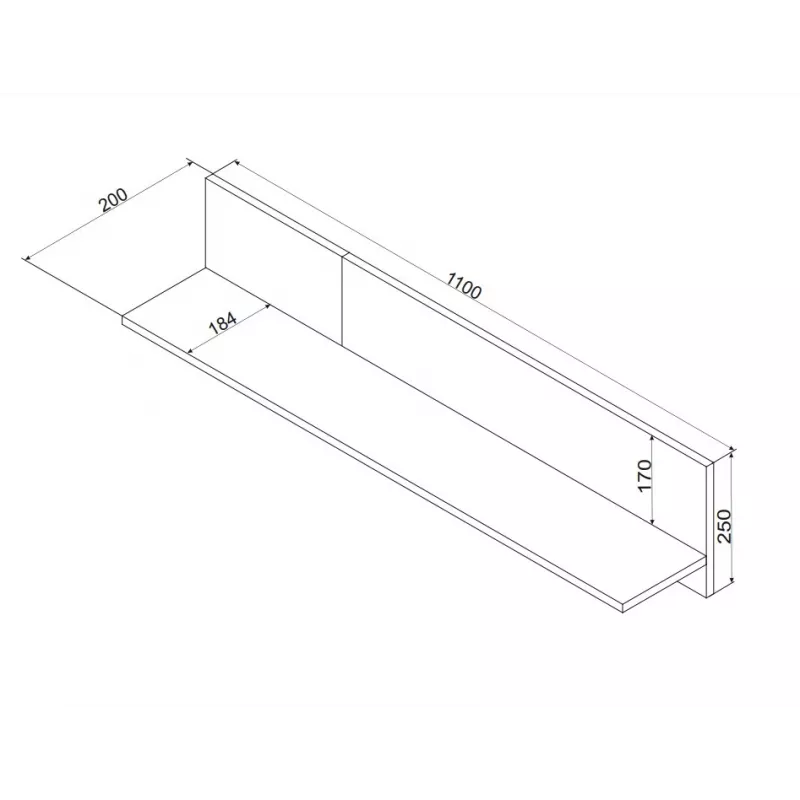 Estante flotante Cama Meble MERCI 110x20x25 cm, montaje en pared, tablero aglomerado, negro/roble artisan