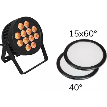 Foco PAR LED EUROLITE 12x8W QCL 15x60° y 40° con 2 discos difusores
