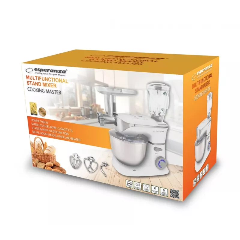 Robot de cocina Esperanza EKM025 1000 W 5 L acero inoxidable blanco