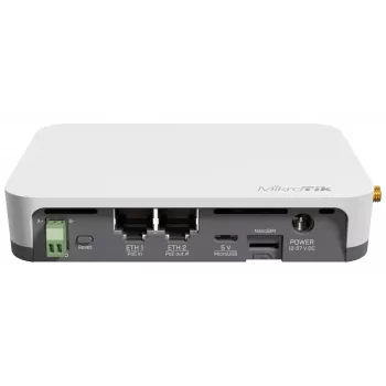 Gateway/controlador MikroTik KNOT LR8G — banda única 2,4 GHz, Ethernet 100 Mbit/s, QCA9531 650 MHz, RS-485, NanoSIM