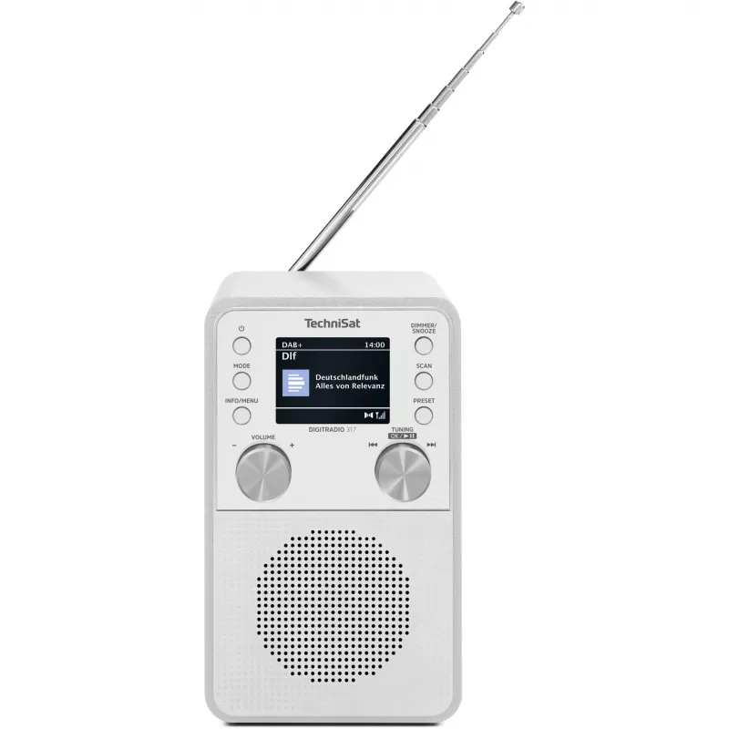 Radio digital TECHNISAT DigitRadio 317 blanca — recepción FM y DAB+, diseño de sobremesa compacto