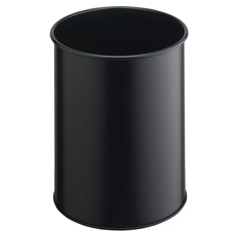 Papelera redonda poliéster acero negro robusta 330101
