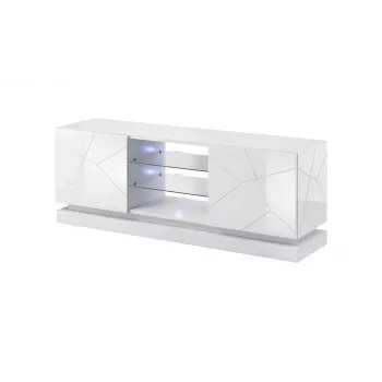 Mueble de TV cama meble QIU 160 — MDF blanco brillante, 1600×420×570 mm