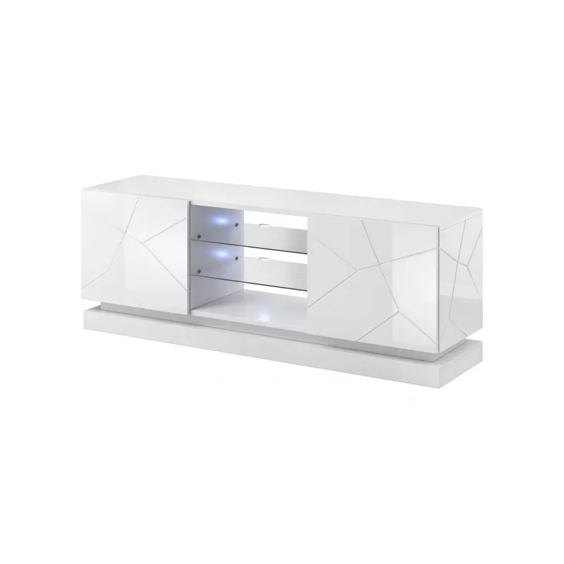 Cama Meble QIU 160 mueble de TV, MDF, blanco brillo