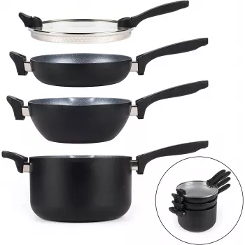 Juego de ollas Russell Hobbs RH01840EU7 – 4 piezas apilables, marmolado metálico