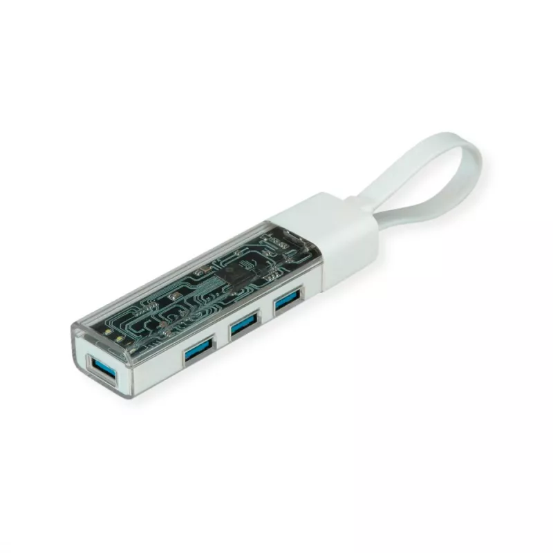 Hub USB 3.2 Gen 1 portátil ROLINE, 4 puertos, cable de conexión Type-A+C