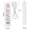 Regleta de enchufes MACLEAN MCE394W — 3 enchufes, 3×USB 2,1A, 110–240V AC, 2500W, cable de 1,5 m, blanca