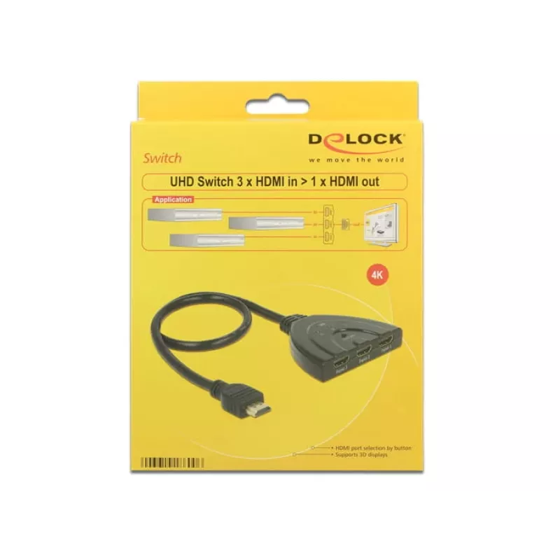 Delock Switch HDMI UHD 3 x HDMI in > 1 x HDMI out 4K - Conmutador de vídeo/audio - 3 x HDMI - Sobremesa
