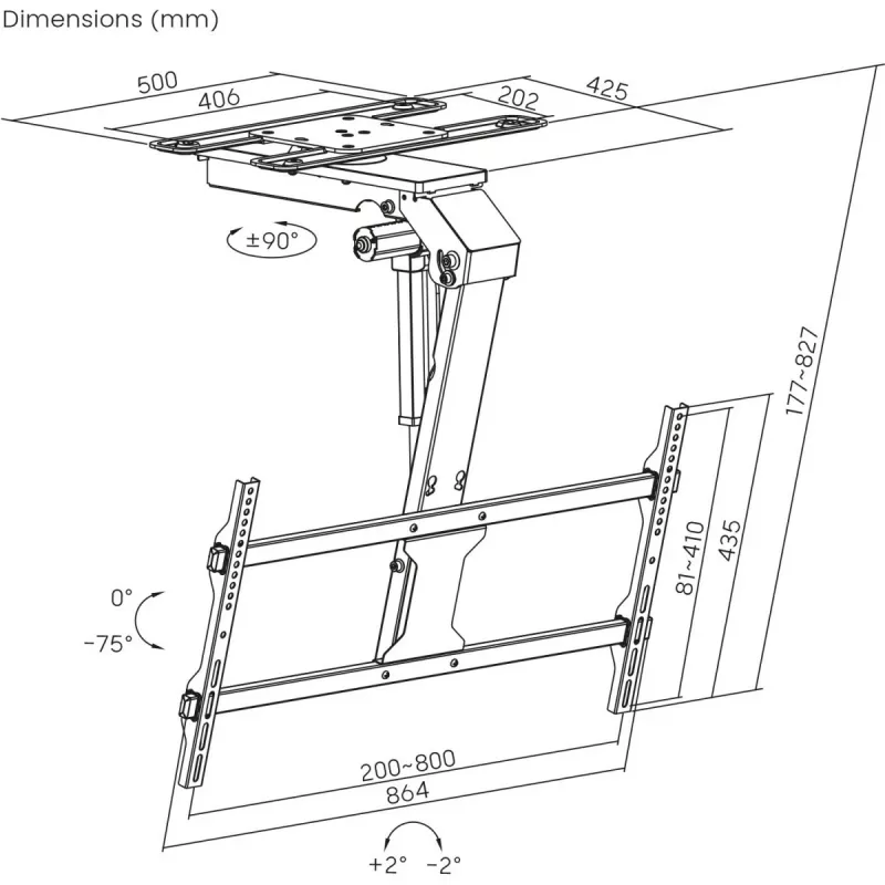 Soporte de techo para TV MACLEAN MC-109 T VESA 800x400 para pantallas de 43–86 pulgadas, carga máx. 45 kg