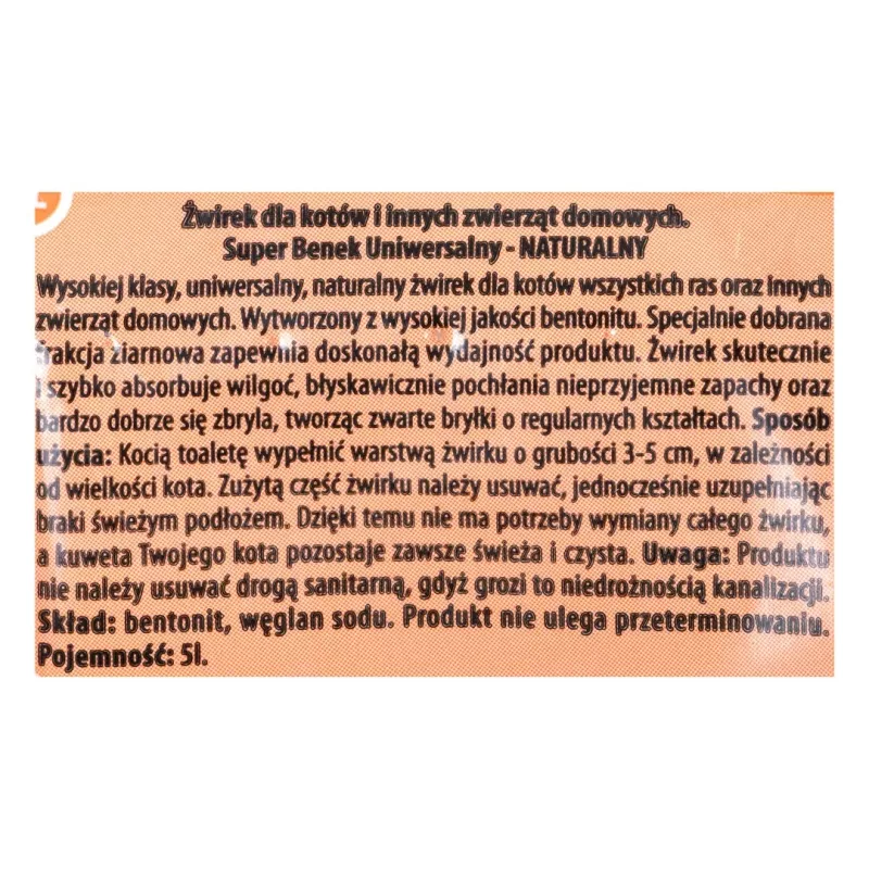 Arena para gatos SUPER BENEK UNIVERSAL Bentonita grano natural 5 l