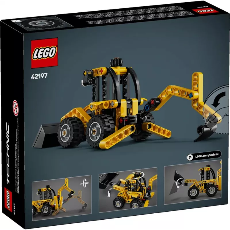 Set de construcción LEGO Technic Backhoe Loader 42197 — dirección articulada, cargador funcional, 104 piezas, edad recomendada 7+