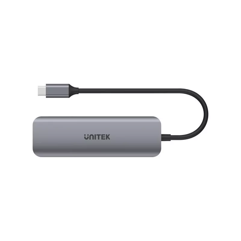Hub USB Unitek P5+ — 5 puertos (4 × USB 3.2 Gen 2 Type-A), host USB 3.2 Gen 1, 5 Gbit/s, 10 W PD, aluminio, gris