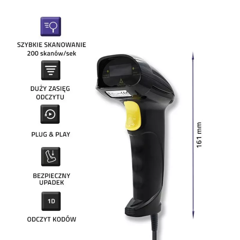 Lector de códigos de barras láser 1D Qoltec | USB | negro