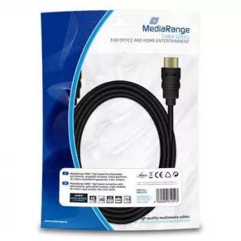MediaRange - cable HDMI con Ethernet - conector HDMI a conector HDMI - 3,0m - triple aislamiento - negro - redondo, soporte 4K (MRCS155)