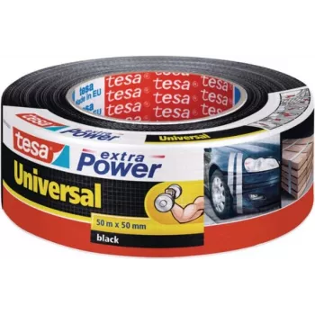 Cinta de film tesa extra Power Universal, 48 mm x 50 m, negra reforzada con tejido, rasgable a mano (56389-00001-03)
