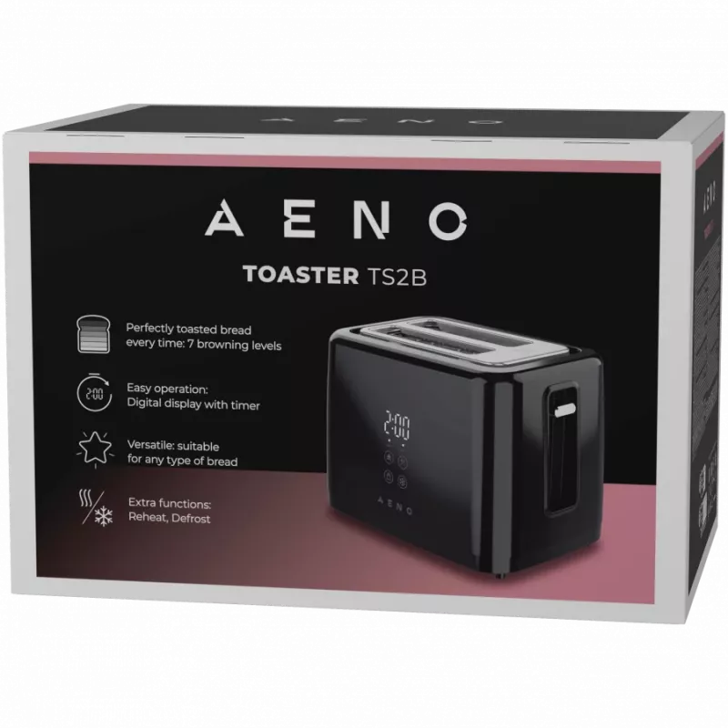 Tostadora eléctrica, negra, 220-240V, 50-60Hz, 780-930W, 2 ranuras, 3 modos, 7 niveles de tostado