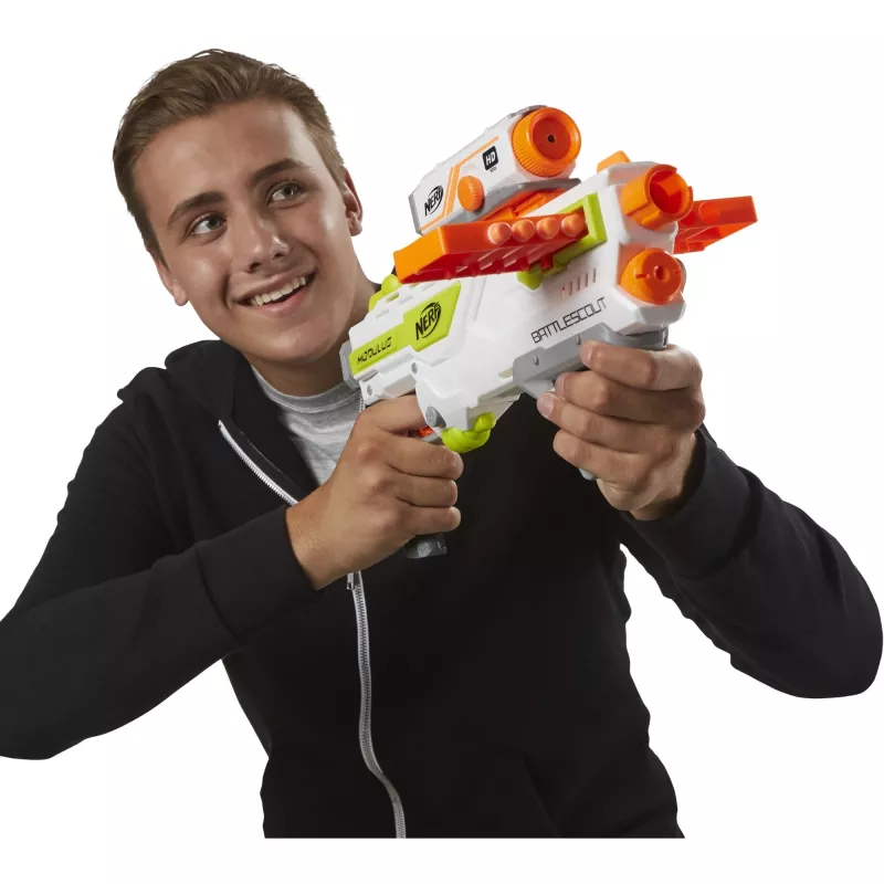 Bláster de juguete HASBRO Nerf BattleScout ICS-10 FFP B1756F030 – Bláster de dardos de espuma, un solo disparo, riel táctico