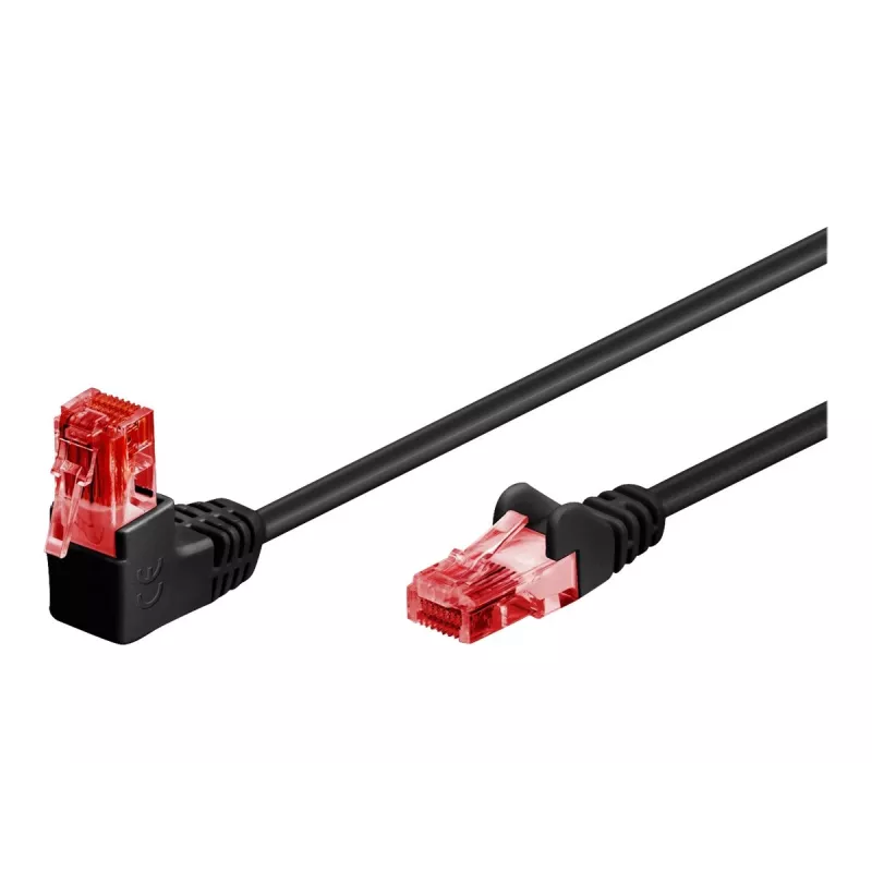 Cable de red Goobay CAT 6 1x 90° en ángulo, U/UTP, negro, 1 m - pestaña arriba, mezcla de cobre CCA (51515)